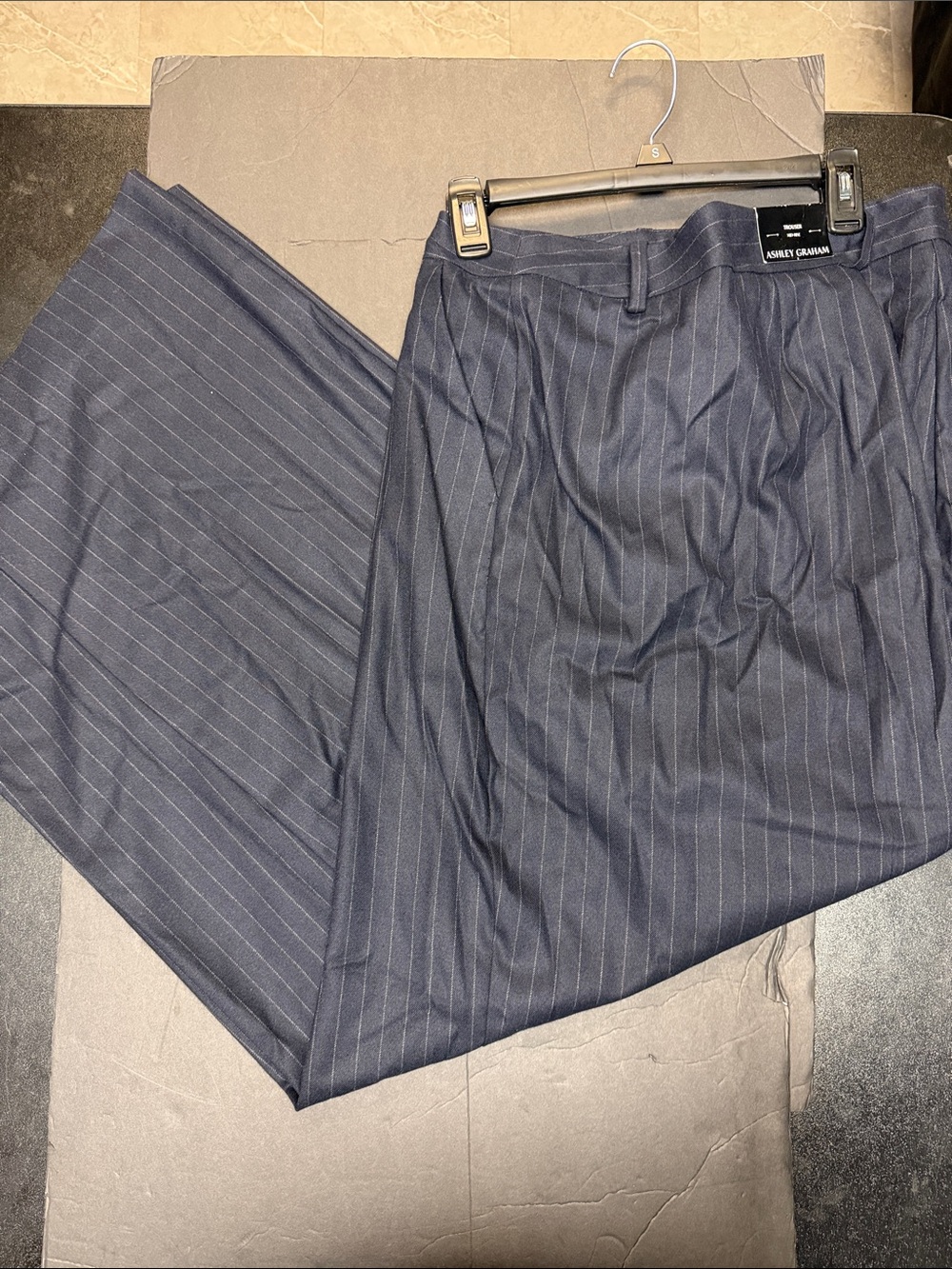 Ashley Graham Men's Navy Pinstripe Dress Shorts